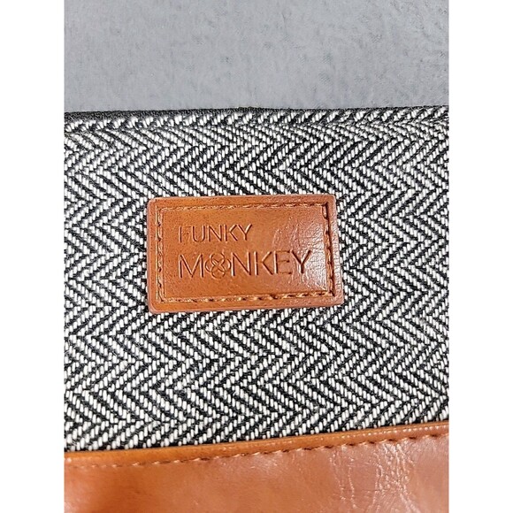 Funky Monkey Wristlet  Zippered Pouch Gray Herringbone Brown Tassel City Lined - Picture 2 of 10